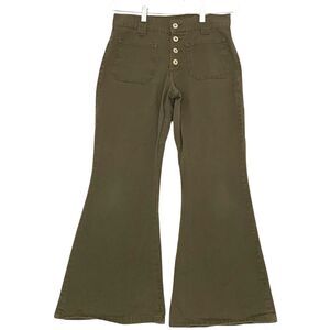 Olive Green Mid-High Rise Flare Button-fly Jeans Women Size 7